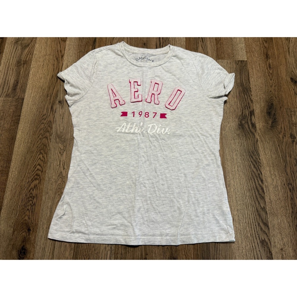 AERO Classic Crew Shirt, Women's Size XL, White Pink, Short Sleeve
